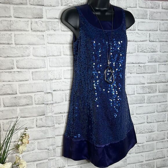 Betsey Johnson Silk Blue Sequins Evening Dress Cocktail Prom Party Size 2 - Picture 3 of 8